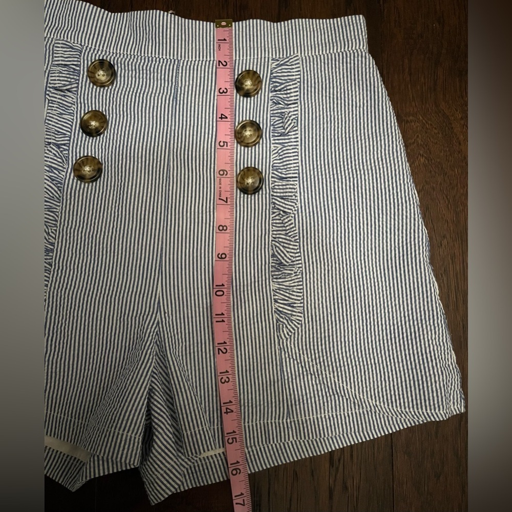 Lauren James Birdie Stripe Ruffle Seersucker Front Shorts SZ:M NWOT - Picture 10 of 11